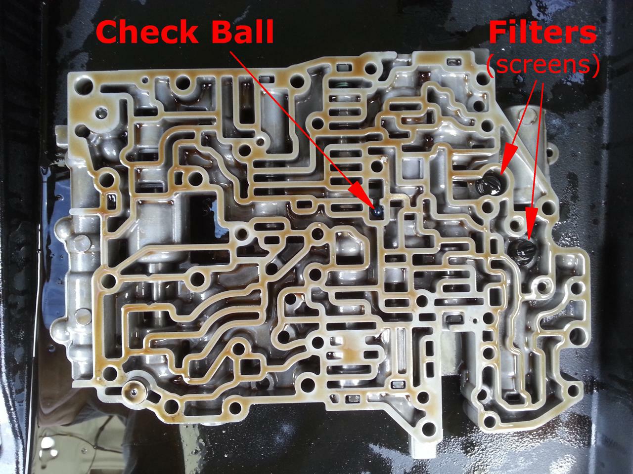 Toyota A541E Valve Body Check Ball and Vibrating Stopper Locations